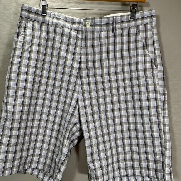 Greg Norman Shorts Mens 36  Plaid Cotton Srtetch Flat Front Pockets Golf Bermuda - Picture 2 of 7